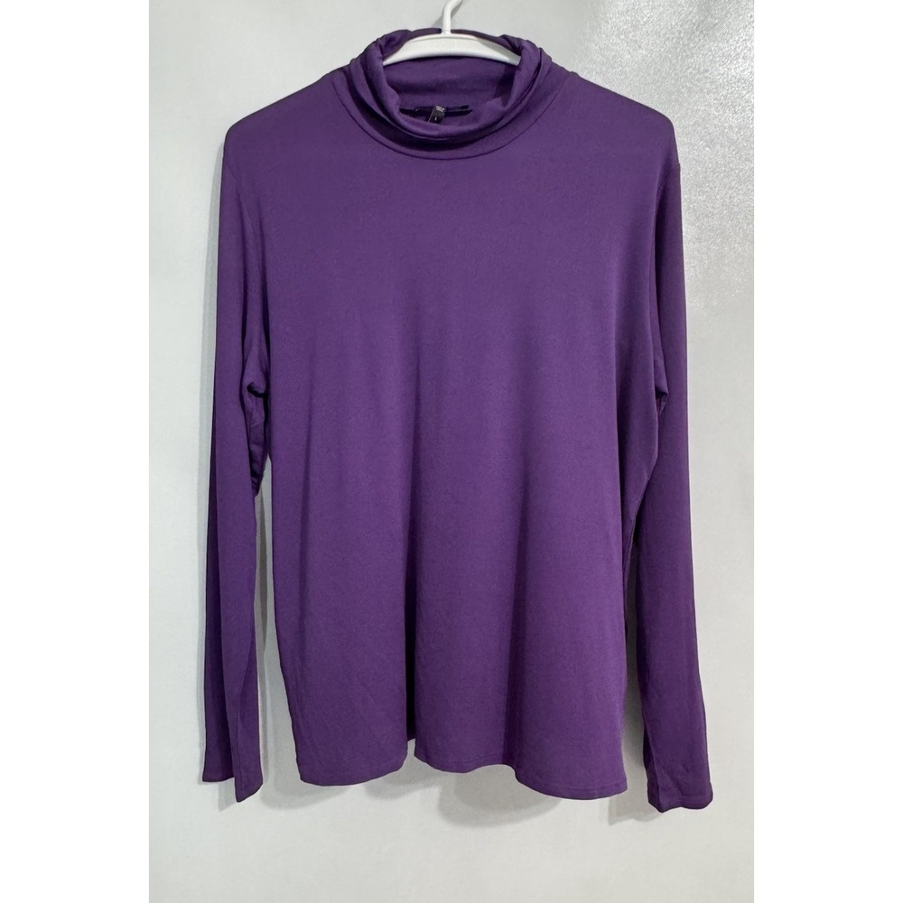 Eileen Fisher Size Large Silk Jersey Knit Slouch Neck Purple Long Sleeve Work